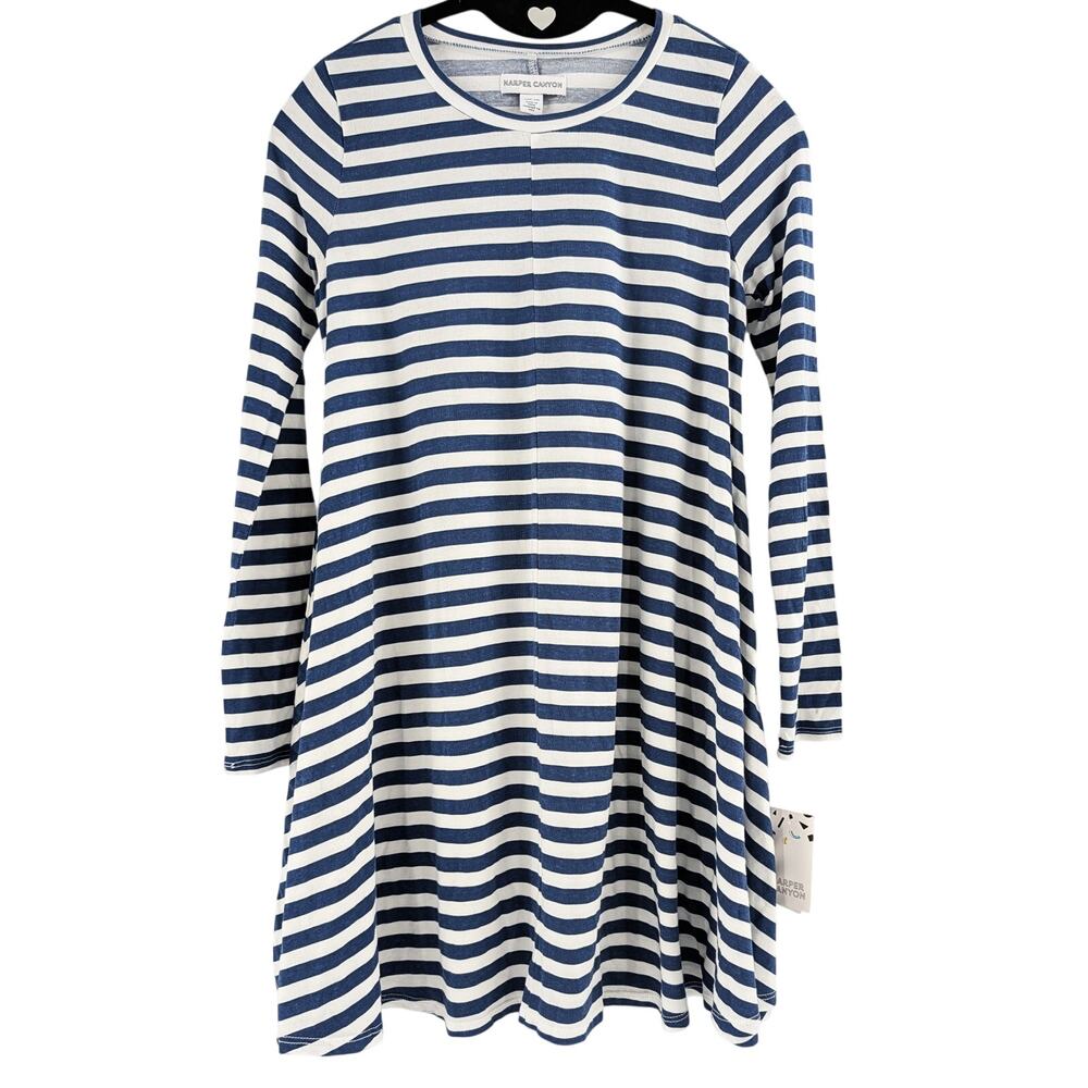 Harper Canyon Blue and White Striped Dress Girls Size L 10/12